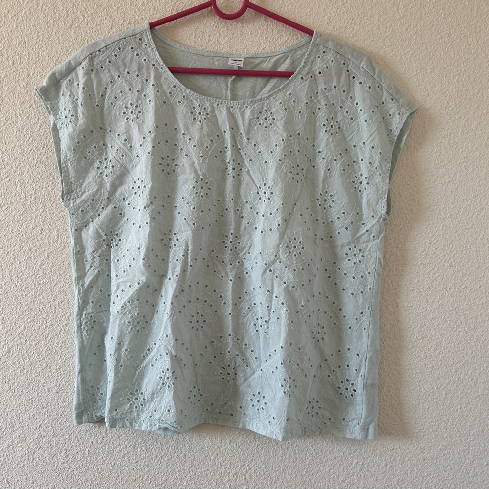 Old Navy Dainty Western Cottage Eyelet Floral Mint Green Shirt Women’s Small